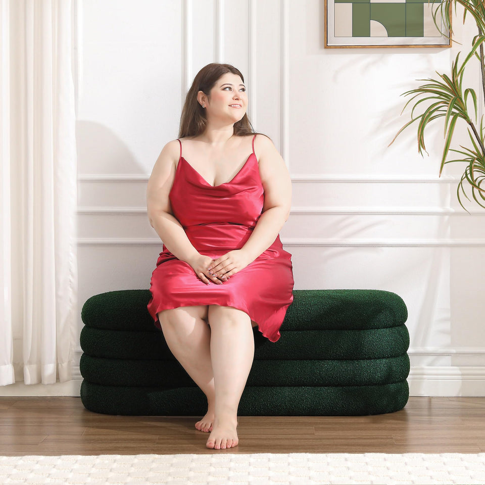 Busaurus Storage Ottoman Bench 49.2 Inch Upholstered Fabric Storage Bench for Bedroom End of Bed Aesthetic Large Oval Ottoman for Living Room Entryway (Ivory)