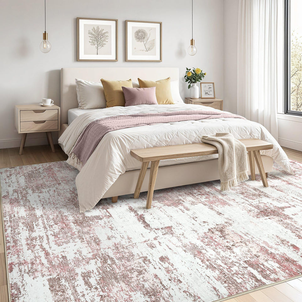 Area Rugs for Living Room: 12x15 Abstract Washable Rug Modern Neutral Large Soft Stain Resistant Non-Slip Backing Machine Table for Bedroom Dining Room Indoor Home Office Carpet - Gold Brown