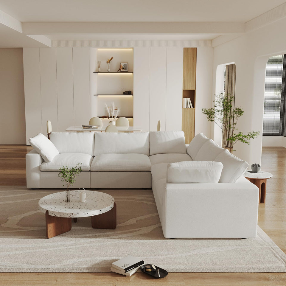 160.6" Cloud Couch Modular Sectional Sofa for Livingroom,Oversized Convertible Sofa with Storage Ottomans,6 Seat Wide Couches,Cushion Covers Removable (Khaki, 6 Seater)