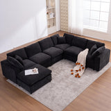 Tmsan 129.3" Oversized Modular Sectional Sofa, U Shaped Couch with Movable Ottoman, Large 7 Seat Corner Couches for Living Room, Spacious Space, Beige