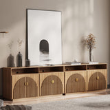 BELLEZE 65 Inch Fluted Buffet Cabinet with Storage, Symmetrical Arc Accent Sideboard Large Console Table for Dining Room, Kitchen, and Living Room (Caramel Brown)