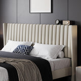 Yaheetech King Bed Frame Upholstered Platform Bed with Fabric Headboard, Wing Edge Design/Non-Slip and Noise-Free/Wooden Slats Support/No Box Spring Needed/Easy Assembly, Ivory King Bed