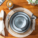 LeRatio Ceramic Dinnerware Sets for 6,Plates and Bowls Sets,Handmade Reactive Glaze Dishes Set,Chip Resistant and Scratch Resistant | Oven&Dishwasher & Microwave Safe-Blue(18PCS)