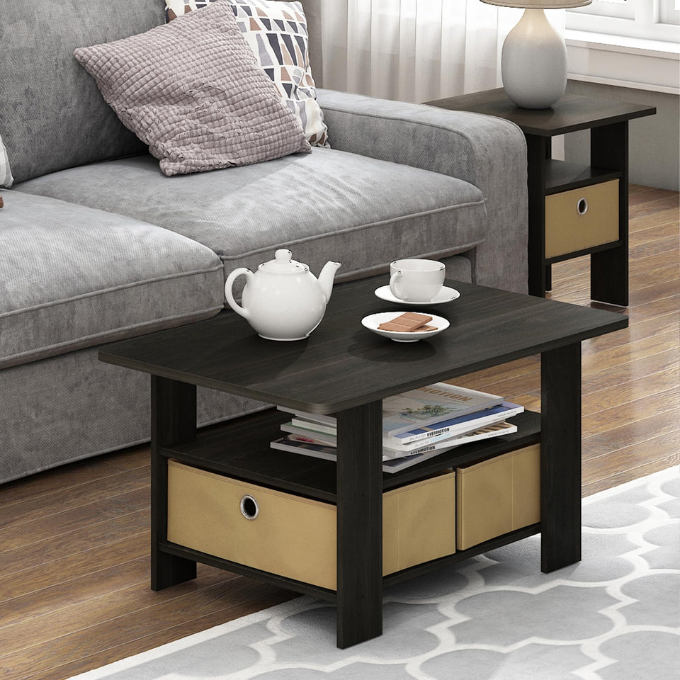 FURINNO Turn-N-Tube Coffee Table, 31.22D x 15.5W x 15.8H in, French Oak Grey/Black/Black
