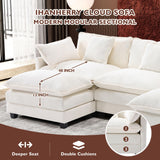 Ihanherry 146" U-Shaped Modern Sofa Modular Sectional Cloud Couch with 2 Ottoman, 6-Seat Chenille Deep Seat Sofa with 6 Pillows for Living Room, Bedroom and Apartment, Grey