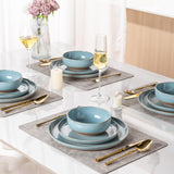 AmorArc Ceramic Dinnerware Sets for 8, 24 Pieces Handpainted Plates and Bowls Set with Rustic Terracotta Underside, Scratch Resistant Stoneware Dishes Set, Dishwasher & Microwave Safe, Light Beige