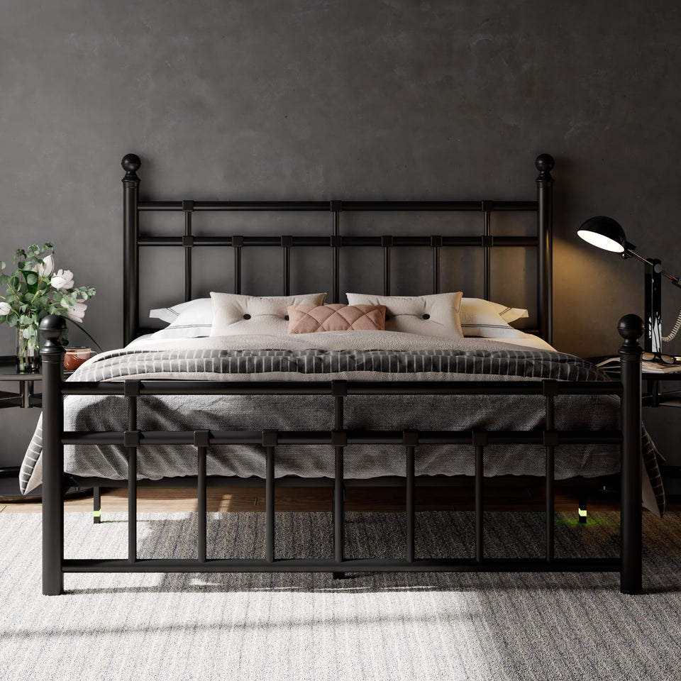 Feonase King Size Metal Platform Bed Frame with Victorian Classic Iron-Art Headboard & Footboard, Steel Slats Support, 12" Under Bed Storage, No Box Spring Needed, Easy Assembly, Noise-Free, Black