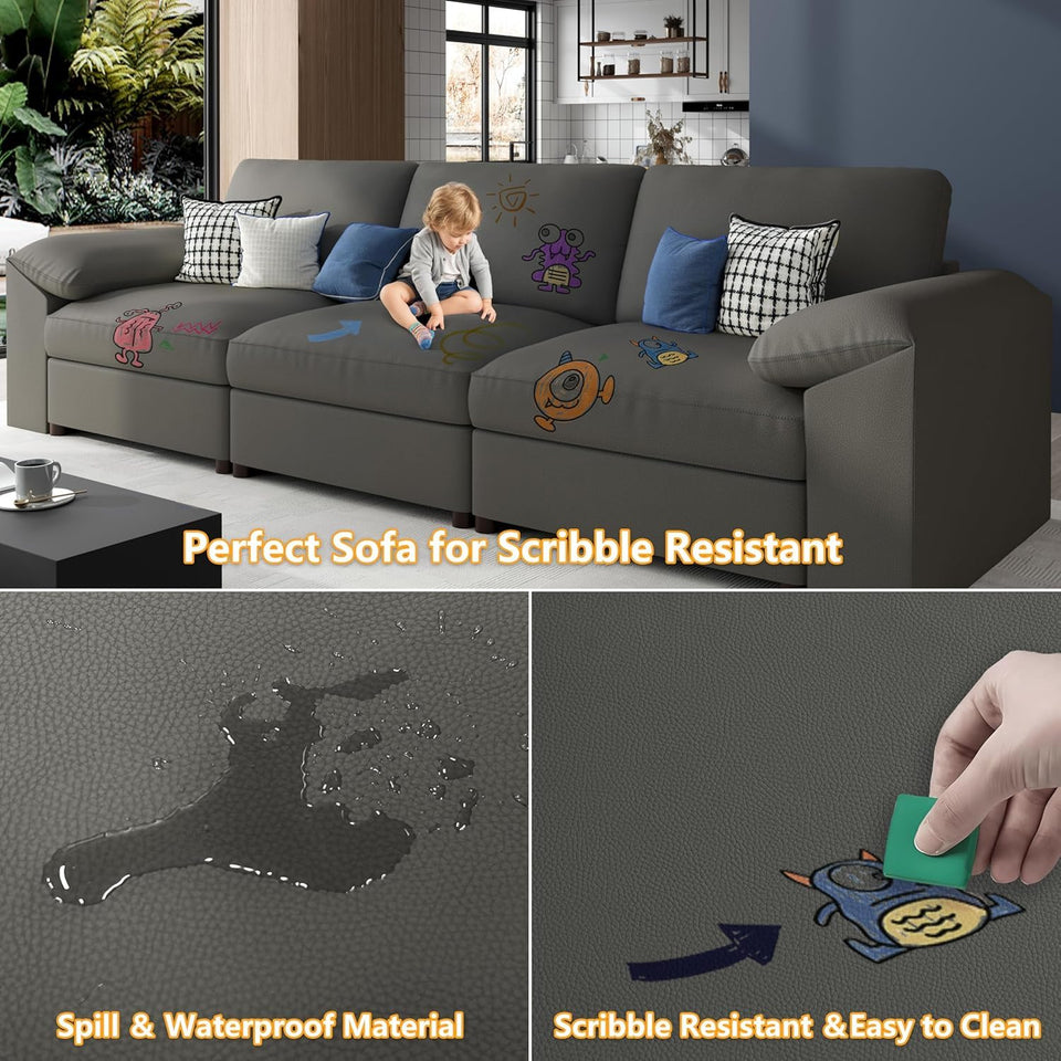 EASE MOOSE Leather Sectional Couch, Oversized Modular Sectional Sofas, Wide Deep Seat Modular Couch, Scratch Resistant Faux Leather Material, L Shaped Sofa for Big Spaces,Beige