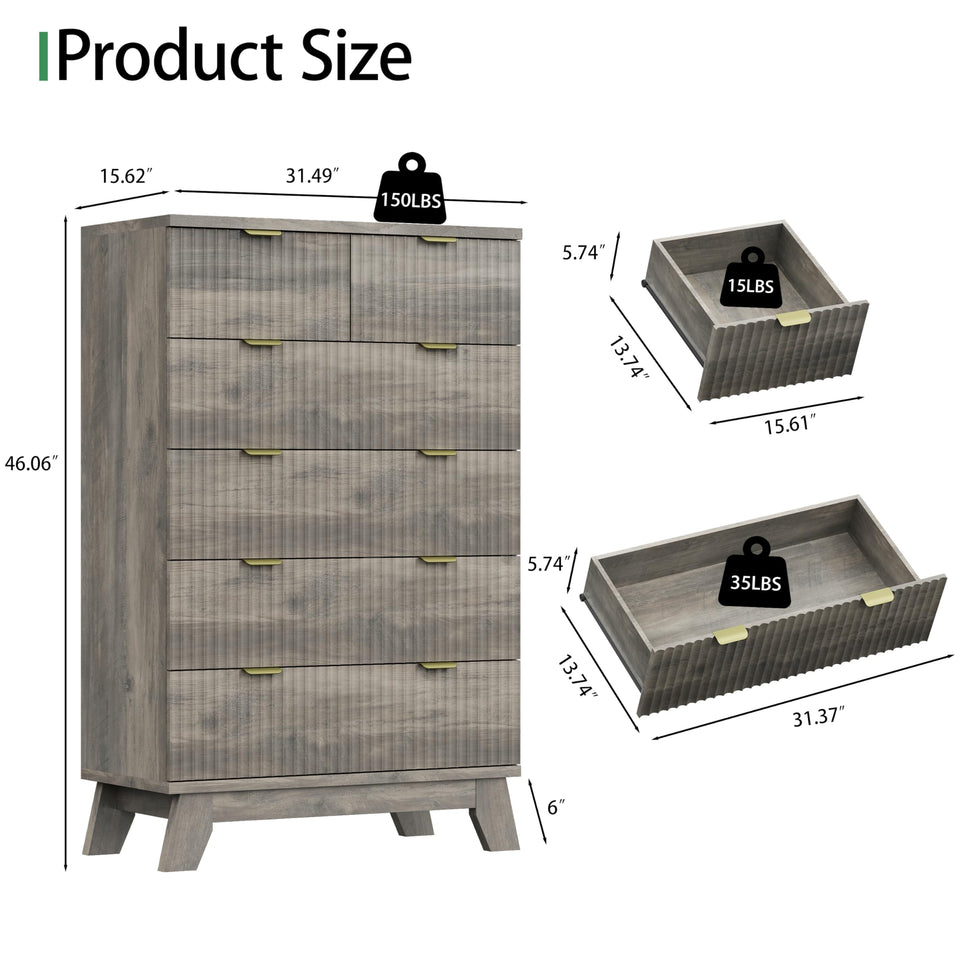 Fluted Dresser for Bedroom with 9 Drawers, 57" Wide Modern Chest of Drawers with Metal Handle, Wooden Dresser TV Stand, Wood Closet Clothes Storage Organizer for Living Room, Hallway, Natural Oak