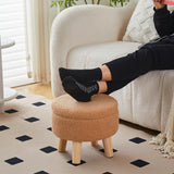 Wimarsbon Storage Ottoman, Modern Round Footrest with Soft Padded Seat, Teddy Velvet Footstool with Wood Legs, Accent Small Table or Plant Stand for Hallway, Living Room (Cream)