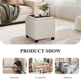 COLAMY Fabric Square Storage Ottoman with Reversible Tray Lid – Multi-Functional Footrest, Hidden Storage, Sturdy & Stylish Small Coffee Table for Living Room, Bedroom, or Entryway(Beige)