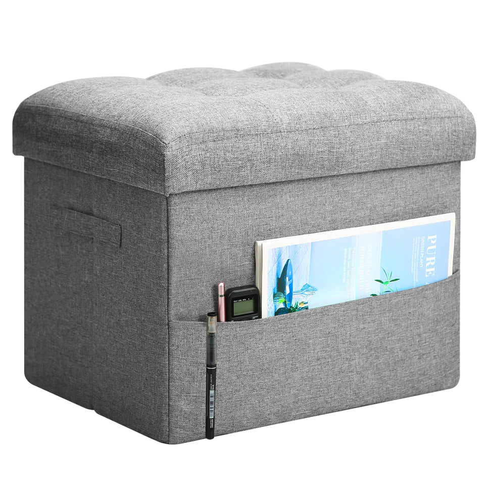 Storage Ottoman with Extra Thick Foam Padded Seat, Foldable Foot Rest Stool with Linen Fabric, 43L Ottoman with Storage Bench for Bedroom Living Room, Holds Up to 300lbs, 17x13x13in, Dark Gray