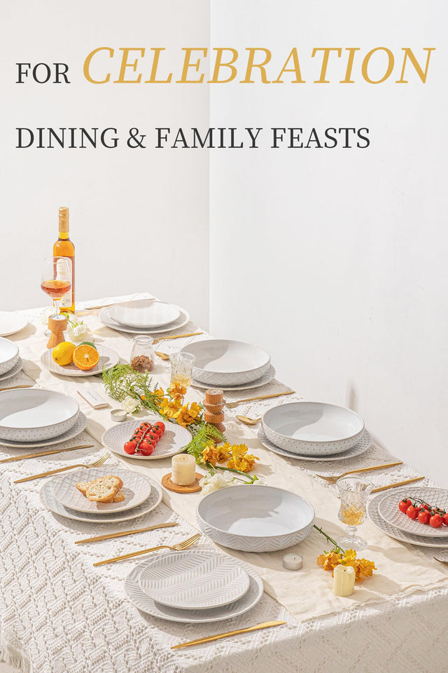 FOBENTA 24 Piece Dinnerware Sets for 8, Premium Stoneware Plates and Bowls Sets, Microwave & Dishwasher Safe, Elegant Dishes for Entertaining & Special Occasions – A Stunning Gift for Large Families