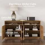 BELLEZE 65 Inch Fluted Buffet Cabinet with Storage, Symmetrical Arc Accent Sideboard Large Console Table for Dining Room, Kitchen, and Living Room (Caramel Brown)