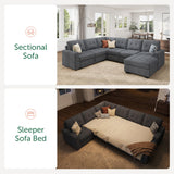 HONBAY Sectional Sleeper Sofa Pull Out Bed with Storage Chaise, Sectional Sofa Couch, Sleeper Couch Bed for Living Room, Dark Grey