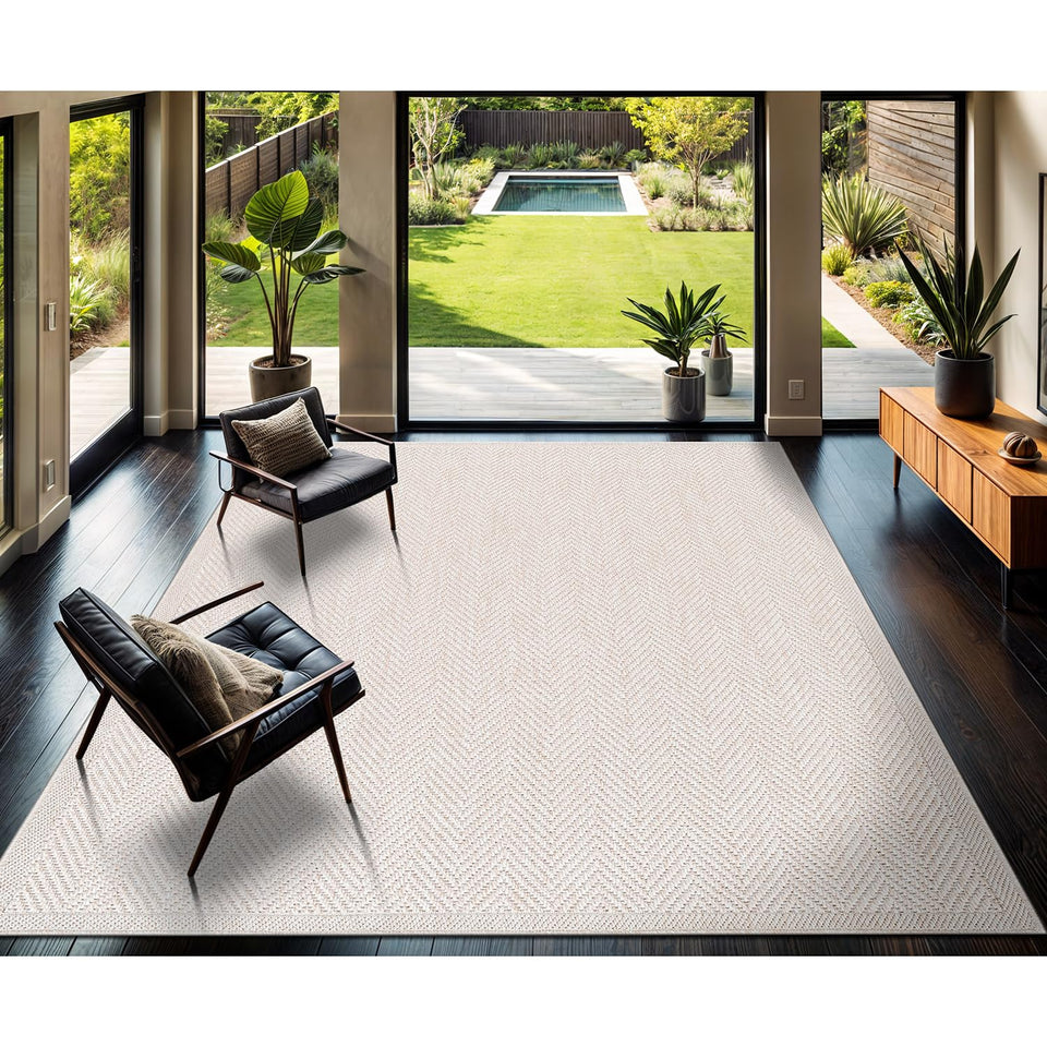 CAMILSON Easy Jute Rug 10x14, Indoor Outdoor Natural Color Fiber Area Rugs for Living Room Patio and Kitchen Rug, Sisal Boho Woven Design, Easy-Cleaning, Washable Outside Carpet Alfombras (10 x 14)