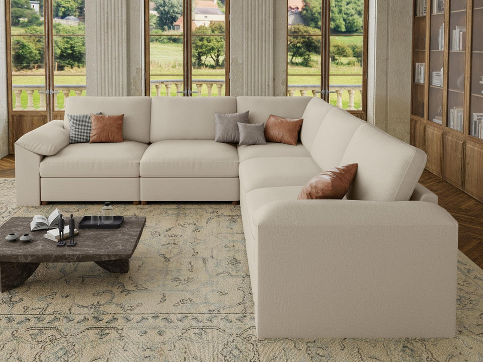 EASE MOOSE Leather Sectional Couch, Oversized Modular Sectional Sofas, Wide Deep Seat Modular Couch, Scratch Resistant Faux Leather Material, L Shaped Sofa for Big Spaces,Beige