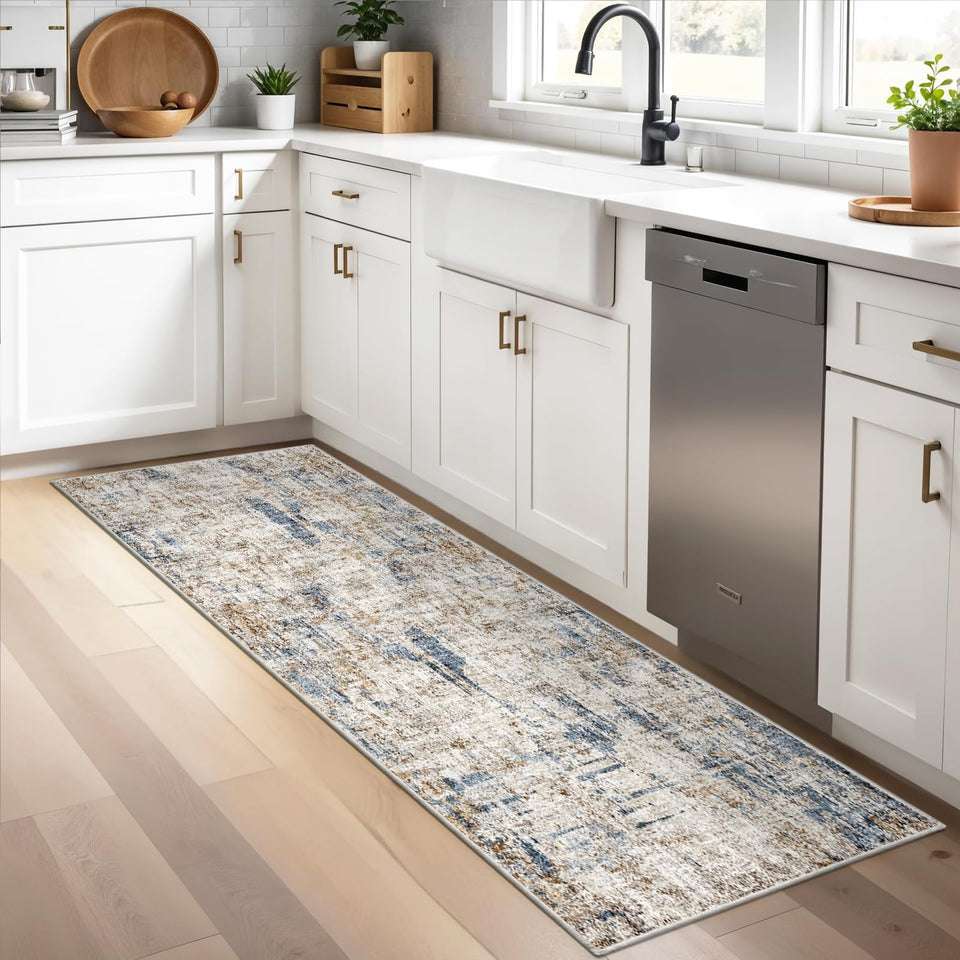 12x15 Area Rug for Living Room – Large Modern Neutral Abstract Thin Washable Carpet, Soft Low Pile Non-Slip Stain-Resistant for Bedroom Dining Room Home Office (Beige Grey)