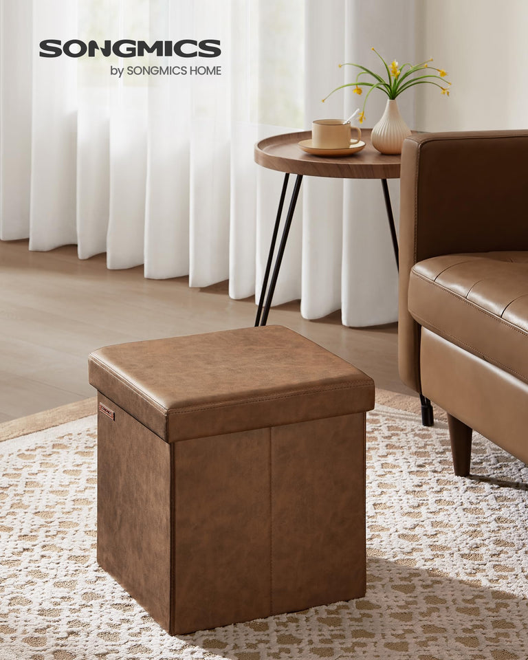 SONGMICS MAZIE Collection - 43 Inches Folding Storage Ottoman Bench, Ottoman with Storage, Foot Rest Stool, Load 660 lb, for Living Room, Synthetic Leather, Black ULSF701