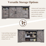 JXQTLINGMU Farmhouse TV Stand for 75+ Inch TV, 32" Tall Entertainment Center w/4 Drawers & Sliding Barn Door, Rustic Media Console w/Storage Shelves, 66" Wood Television Stand for Living Room, Brown