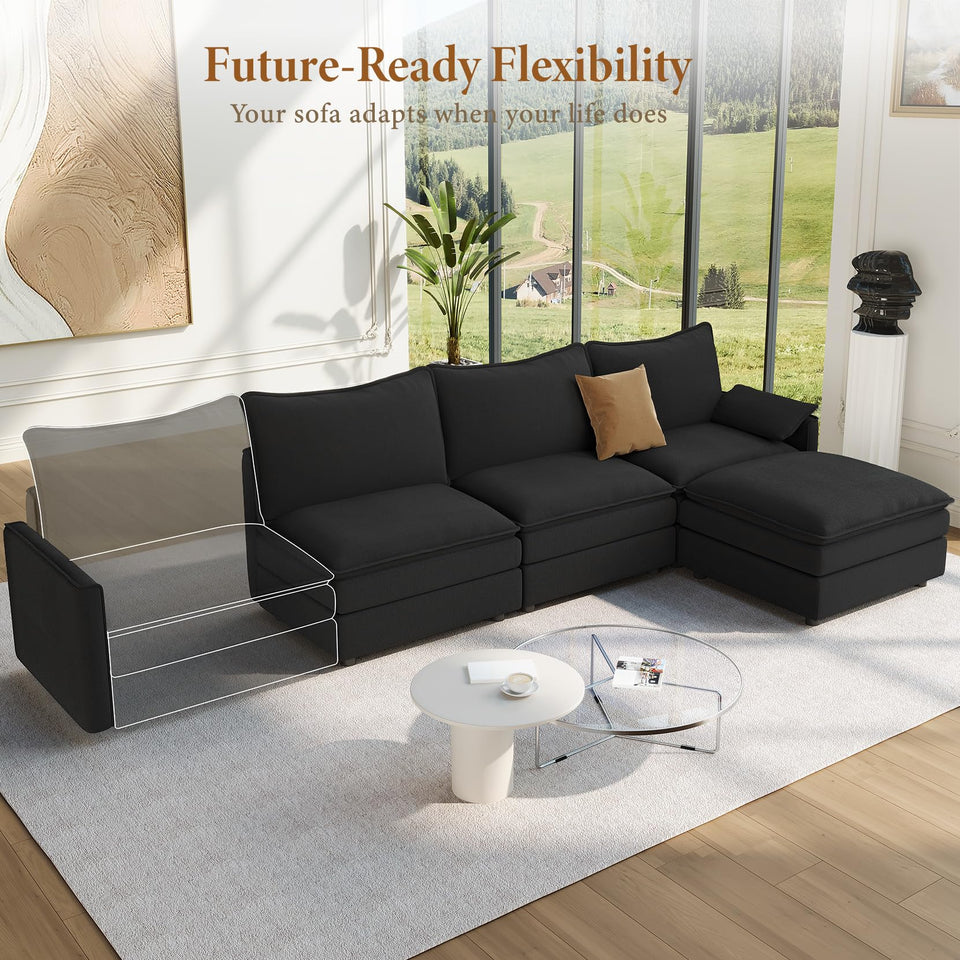 Vesgantti 142" U Shaped Sectional Couch, Comfy Cloud Modular Sectional Sofa with 2 Ottoman Deep Seat Chenille Modern Cloud Sofa, Modular Sofas for Living Room, Bedroom and Apartment, Beige