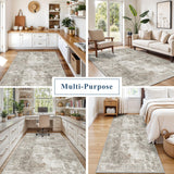 12x15 Area Rug for Living Room – Large Modern Neutral Abstract Thin Washable Carpet, Soft Low Pile Non-Slip Stain-Resistant for Bedroom Dining Room Home Office (Beige Grey)