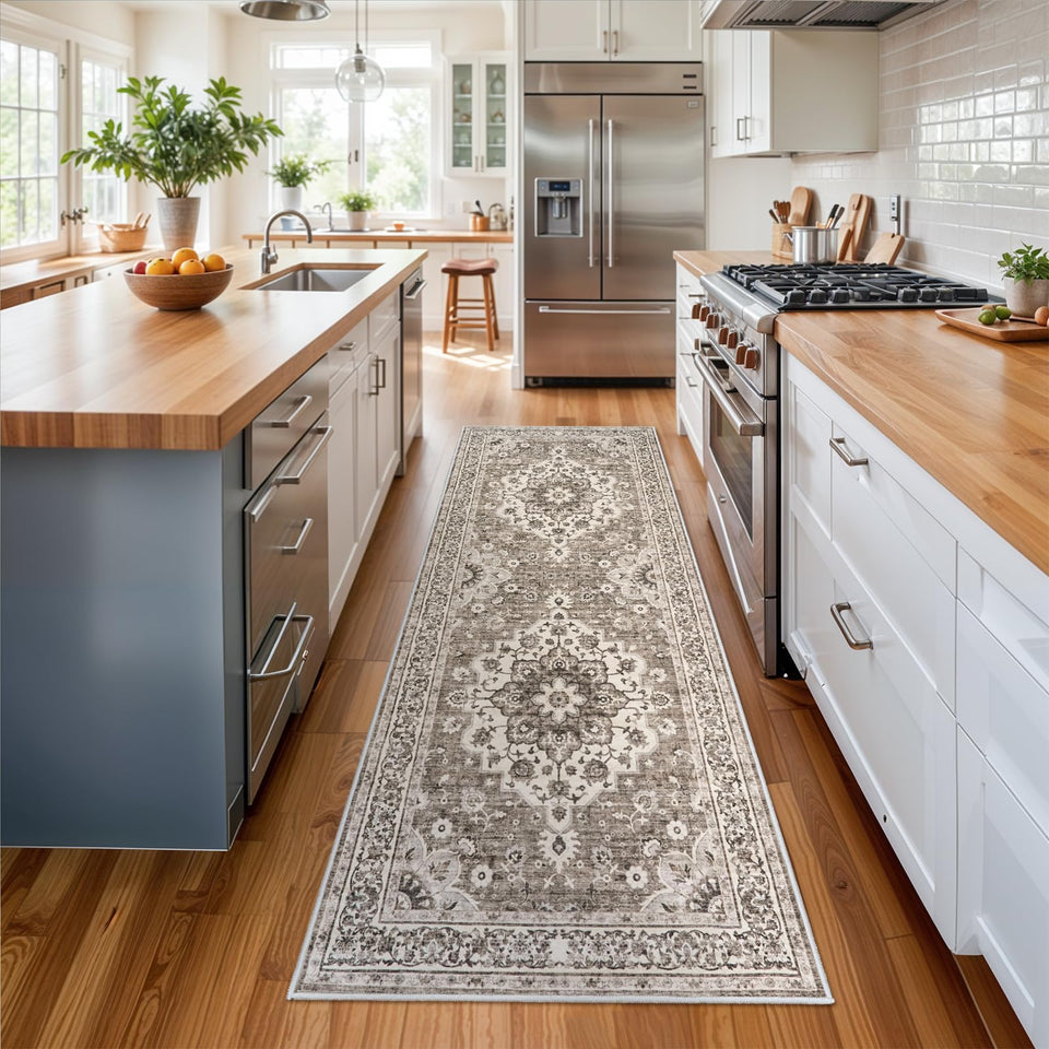 TOPRUUG Washable Oriental Area Rug - 12x15 Rugs for Living Room Soft Carpet for Bedroom Waterproof Floral Distressed Indoor Stain Resistant Non-Shedding Floor Carpets (Green, 12x15)