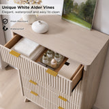 T4TREAM Fluted 7 Drawers Dresser, 54" Wide Modern Chest of Drawers with Faux Marble Top, Curved Profile Design, Dresser TV Stand, Wood Drawer Organizer for Bedroom, Living Room, Hallway, Natural Oak