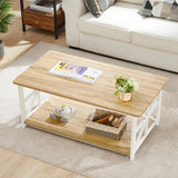 GreenForest Coffee Table for Living Room with Round Corners Farmhouse Style Center Table with Storage Shelf 39 Inch Space Saving Easy Assembly Gray Wash