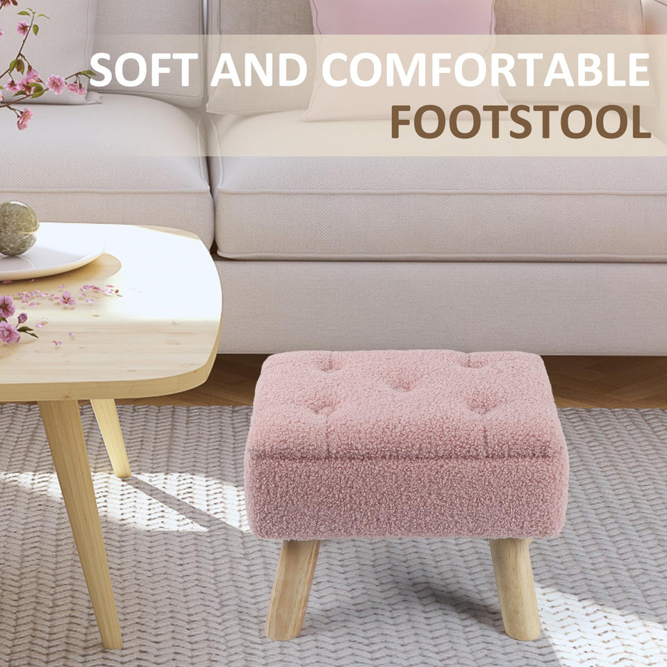 OGEMXU Storage Ottoman, Small Foot Stool Ottoman with Storage, Boucle Teddy Velvet Foot Rest with Padded Seat, Sturdy Wood Legs Stool for Living Room, Bedroom, Couch, Enterway (Cream)