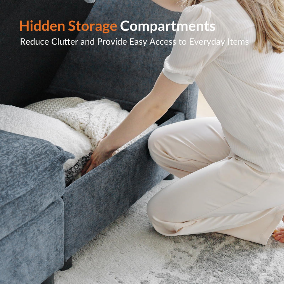 HULALA HOME 127'' Modular Sectional Sofa, Oversized U Shaped Couch with Storage Ottoman, Comfy Chenille Sofa with Deep Seat, 6 Seat Convertible Couches for Living Room, Beige