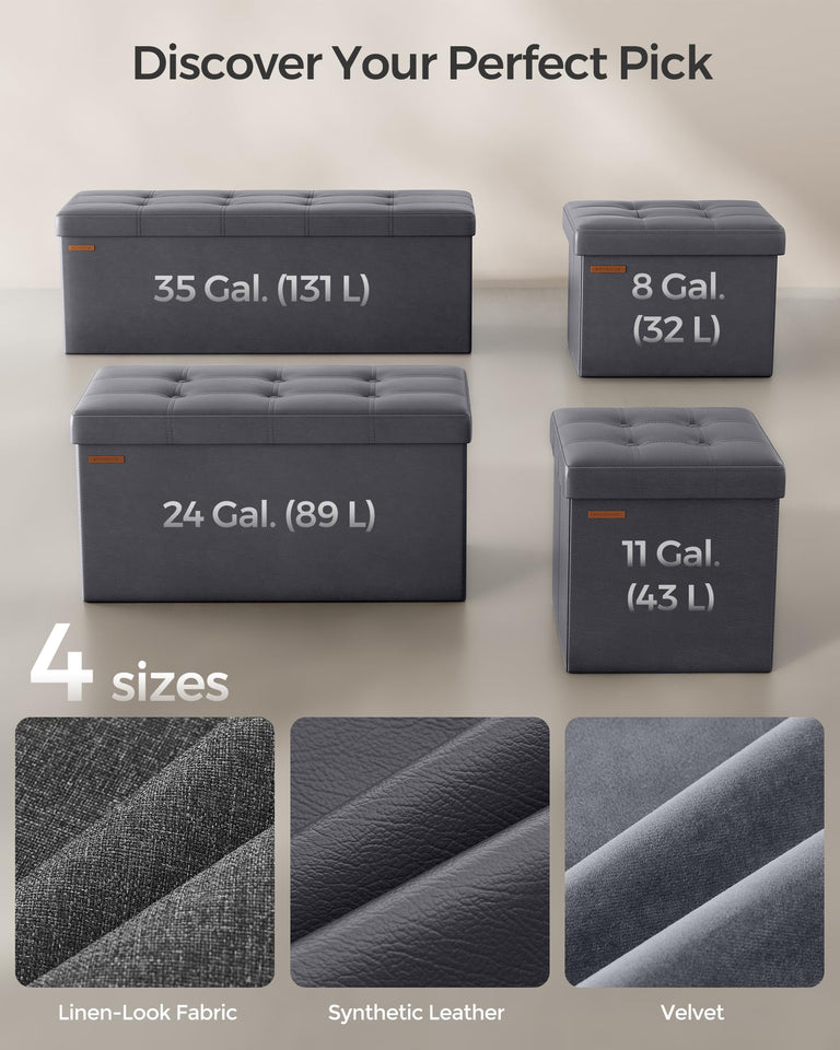 SONGMICS MAZIE Collection - 43 Inches Folding Storage Ottoman Bench, Ottoman with Storage, Foot Rest Stool, Load 660 lb, for Living Room, Synthetic Leather, Black ULSF701