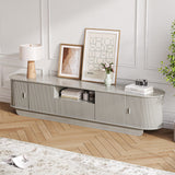 UKAOCAI 86.61'' Tambour TV Stand for 55-85 Inch, Modern Entertainment Center with Large Storage Cabinet & Open Shelves, TV Console with Sliding Doors for Living Room, Bedroom, Natural