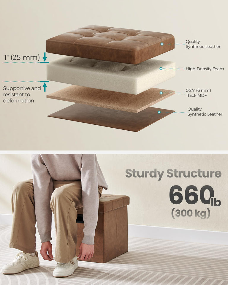 SONGMICS MAZIE Collection - 30 Inches Storage Ottoman Bench with Flipping Lid, Storage Chest Footstool, Load 660 lb, for Entryway, Living Room, Bedroom, Synthetic Leather, Black ULSF45BK