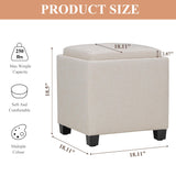 COLAMY Fabric Square Storage Ottoman with Reversible Tray Lid – Multi-Functional Footrest, Hidden Storage, Sturdy & Stylish Small Coffee Table for Living Room, Bedroom, or Entryway(Beige)