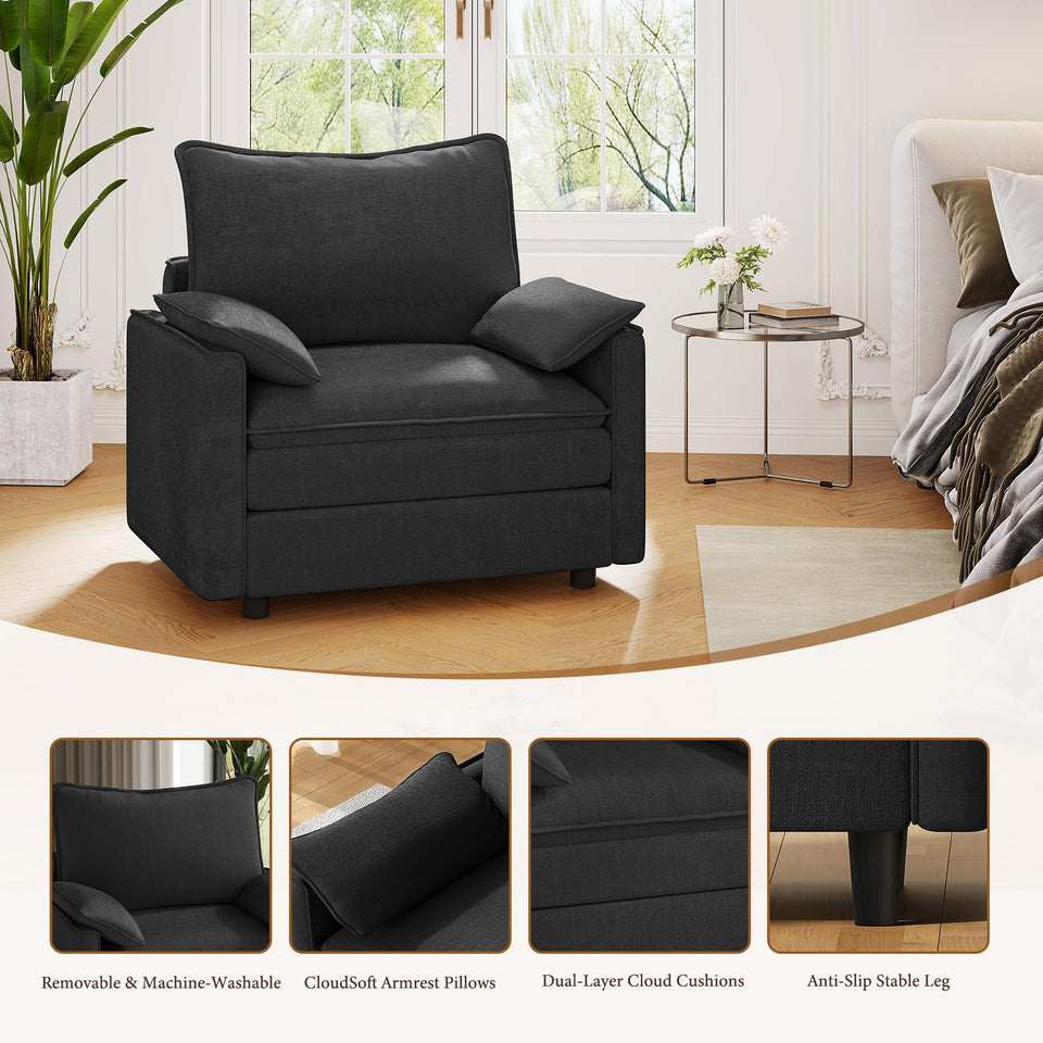 Vesgantti 142" U Shaped Sectional Couch, Comfy Cloud Modular Sectional Sofa with 2 Ottoman Deep Seat Chenille Modern Cloud Sofa, Modular Sofas for Living Room, Bedroom and Apartment, Beige