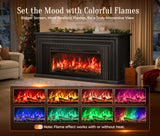 PRAISUN 70'' Fireplace TV Stand with 42'' Electric Fireplace, Farmhouse TV Stand for 65 75 Inch TV, Entertainment Center TV Console with 3 Drawers, Fluted Design, for Living Room, Distressed White