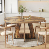 LITTLE TREE Round Dining Table for 4-6 People, 47 Inches Dining Room Table with Wooden Pedestal Base, Brown Dinner Tables, Circle Kitchen Tables for Dining Room, Kitchen, Living Room(Table Only)