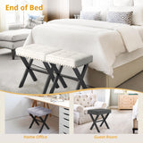 LUE BONA Square Linen Makeup Stool, Metal X Legs, Small Ottoman Stool Chair for Vanity, Modern Padded Seat Foot Rest for Makeup Room, Bathroom