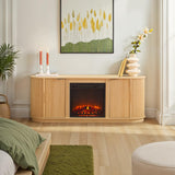 Walker Edison Chloe Reeded TV Stand with Fireplace Insert, 75 Inch, 70 Inch, Coastal Oak