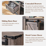 JXQTLINGMU Farmhouse TV Stand for 75+ Inch TV, 32" Tall Entertainment Center w/4 Drawers & Sliding Barn Door, Rustic Media Console w/Storage Shelves, 66" Wood Television Stand for Living Room, Brown
