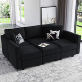 Belffin Modular Sectional Sofa with Ottomans Velvet Reversible Sleeper Chaise Bed Storage Seat Black