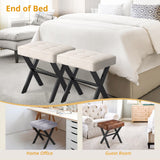 LUE BONA Square Linen Makeup Stool, Metal X Legs, Small Ottoman Stool Chair for Vanity, Modern Padded Seat Foot Rest for Makeup Room, Bathroom