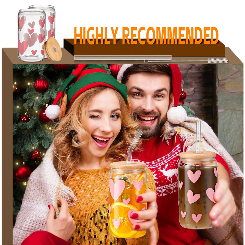 DWTS DANWEITESI Glass Cups with Lids and Straws 4 pcs,16oz Drinking Glasses Set for Coffee Bar Accessories,Iced Coffee Cups with Lids,Matcha Cup Glass Tumbler Reusable for Gifts