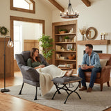 LITA Lazy Chair with Ottoman, Modern Accent Leisure Upholstered Lazy Sofa Armchair, Contemporary Lounge Reading Chair with Armrests and a Side Pocket for Living Room, Bedroom & Small Space, Dark Grey