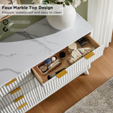 T4TREAM Fluted 7 Drawers Dresser, 54" Wide Modern Chest of Drawers with Faux Marble Top, Curved Profile Design, Dresser TV Stand, Wood Drawer Organizer for Bedroom, Living Room, Hallway, Natural Oak