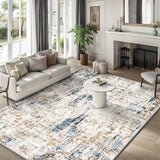 12x15 Area Rug for Living Room – Large Modern Neutral Abstract Thin Washable Carpet, Soft Low Pile Non-Slip Stain-Resistant for Bedroom Dining Room Home Office (Beige Grey)