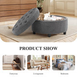 COLAMY Fabric Round Storage Ottoman with Reversible Tray Lid – Multi-Functional Footrest, Hidden Storage, Sturdy & Stylish Small Coffee Table for Living Room, Bedroom, or Entryway(Beige)