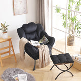 LITA Lazy Chair with Ottoman, Modern Accent Leisure Upholstered Lazy Sofa Armchair, Contemporary Lounge Reading Chair with Armrests and a Side Pocket for Living Room, Bedroom & Small Space, Dark Grey