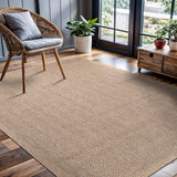 CAMILSON Easy Jute Rug 10x14, Indoor Outdoor Natural Color Fiber Area Rugs for Living Room Patio and Kitchen Rug Herringbone Woven Design Easy-Cleaning Washable Outside Carpet Alfombras 10 x 14